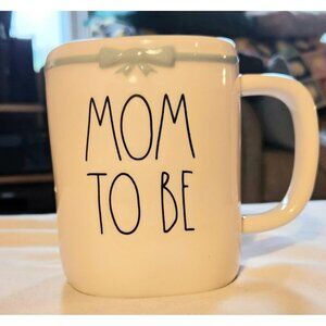 Rae Dunn "Mom To Be" Ceramic Coffee Mug With Bow Design 12 Oz White & Teal